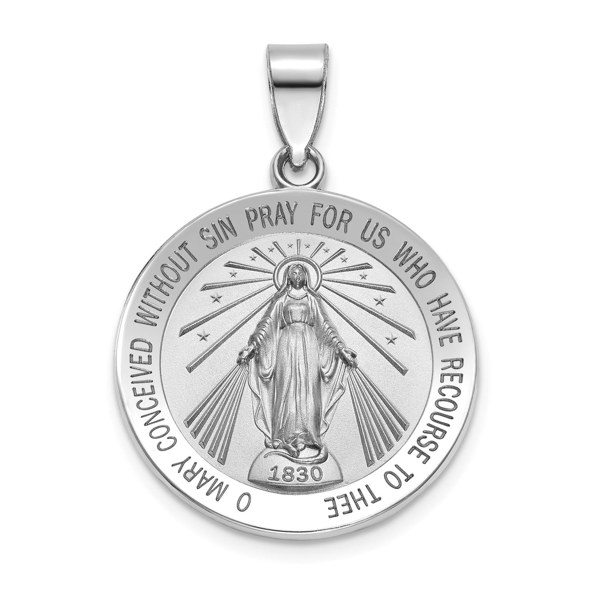 Round Miraculous Medal in Sterling Silver, 22mm Satin - Sophia Jewelers Main image