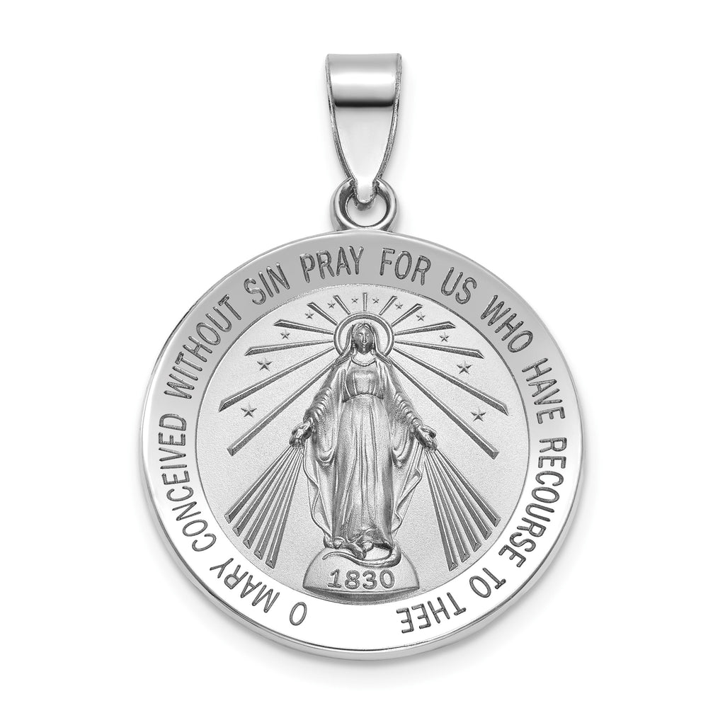 Round Miraculous Medal in Sterling Silver, 22mm Satin - Sophia Jewelers