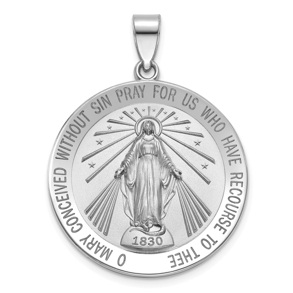 Round Miraculous Medal in Sterling Silver, 27mm Satin - Sophia Jewelers