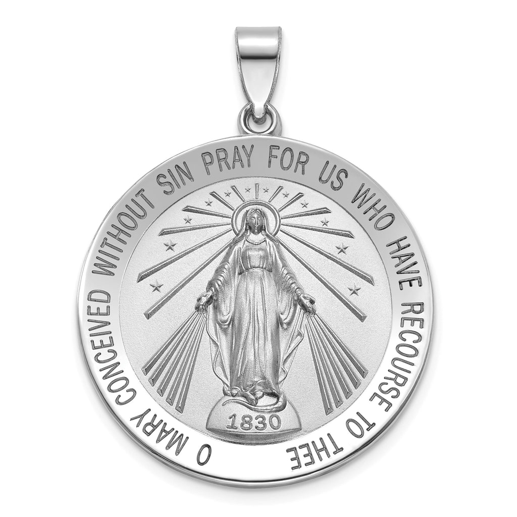 Round Miraculous Medal in Sterling Silver, 29mm Satin - Sophia Jewelers