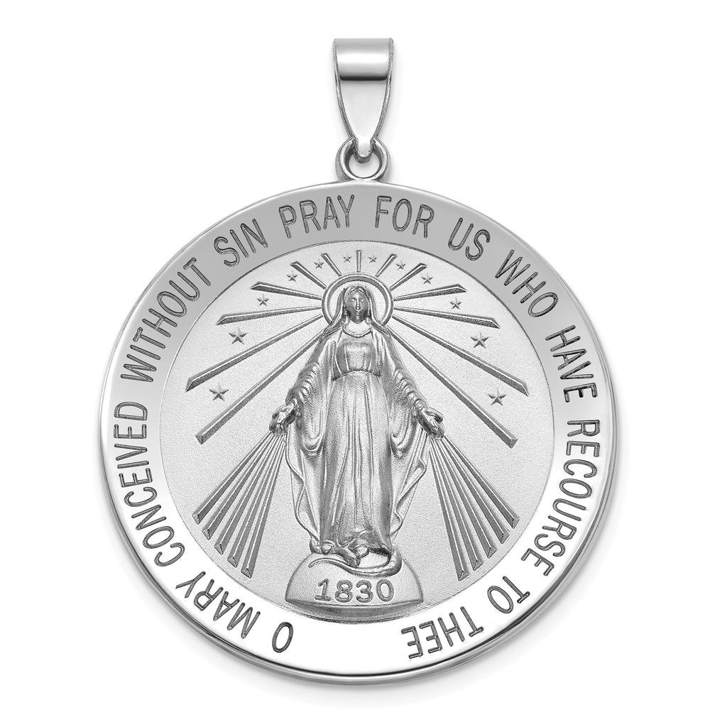 Round Miraculous Medal in Sterling Silver, 32.5mm Satin - Sophia Jewelers