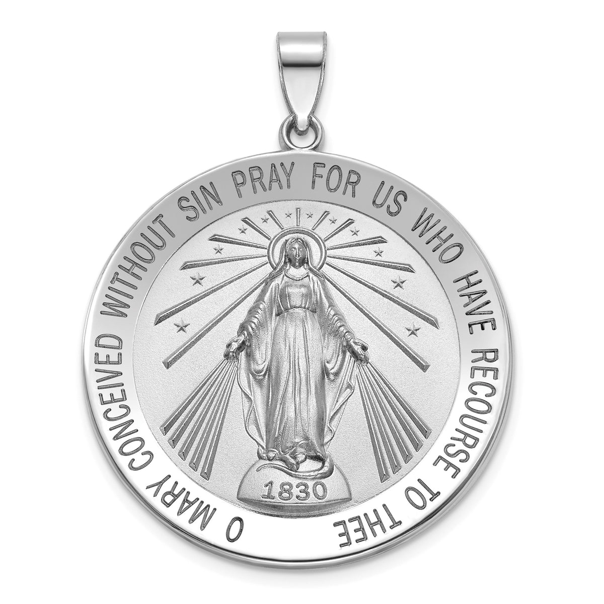 Round Miraculous Medal in Sterling Silver, 32.5mm Satin - Sophia Jewelers