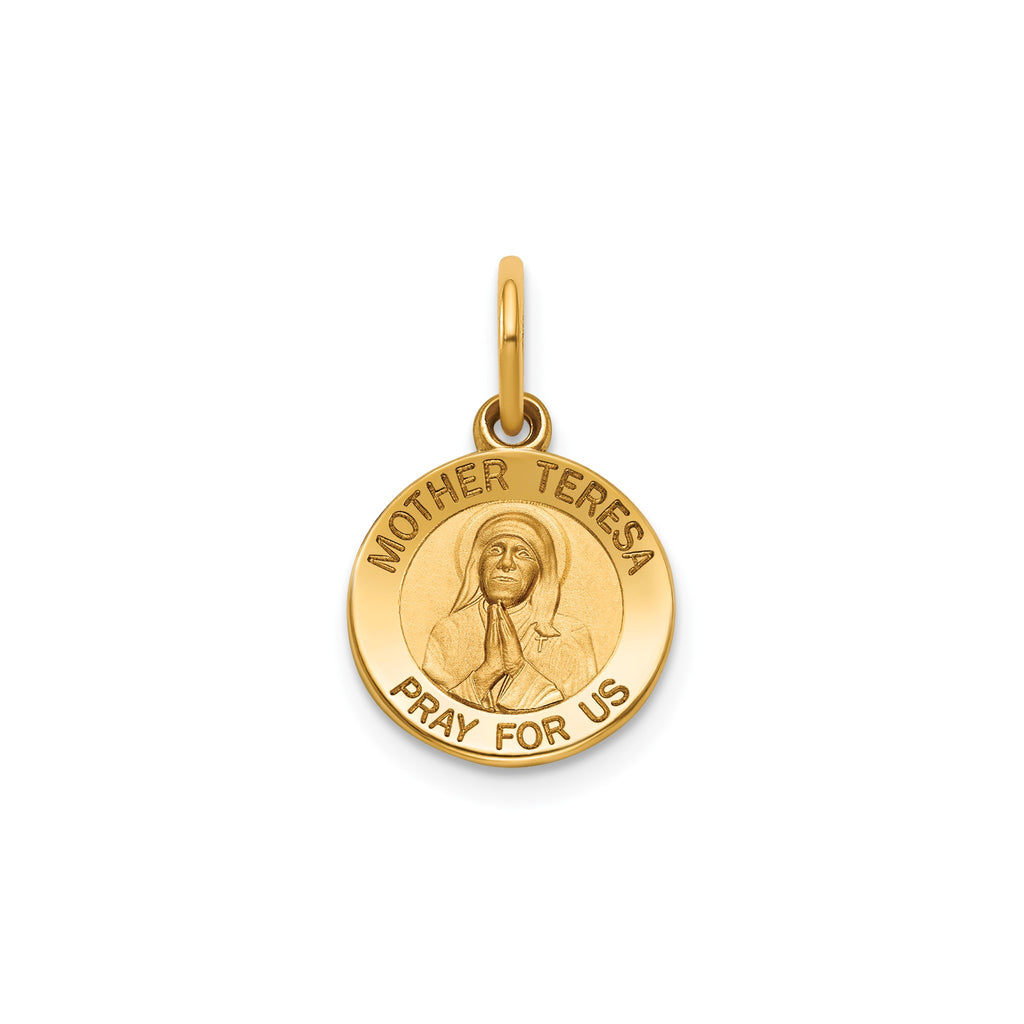 Round Mother Teresa Medal in 14K Yellow Gold, 11.5mm - Sophia Jewelers