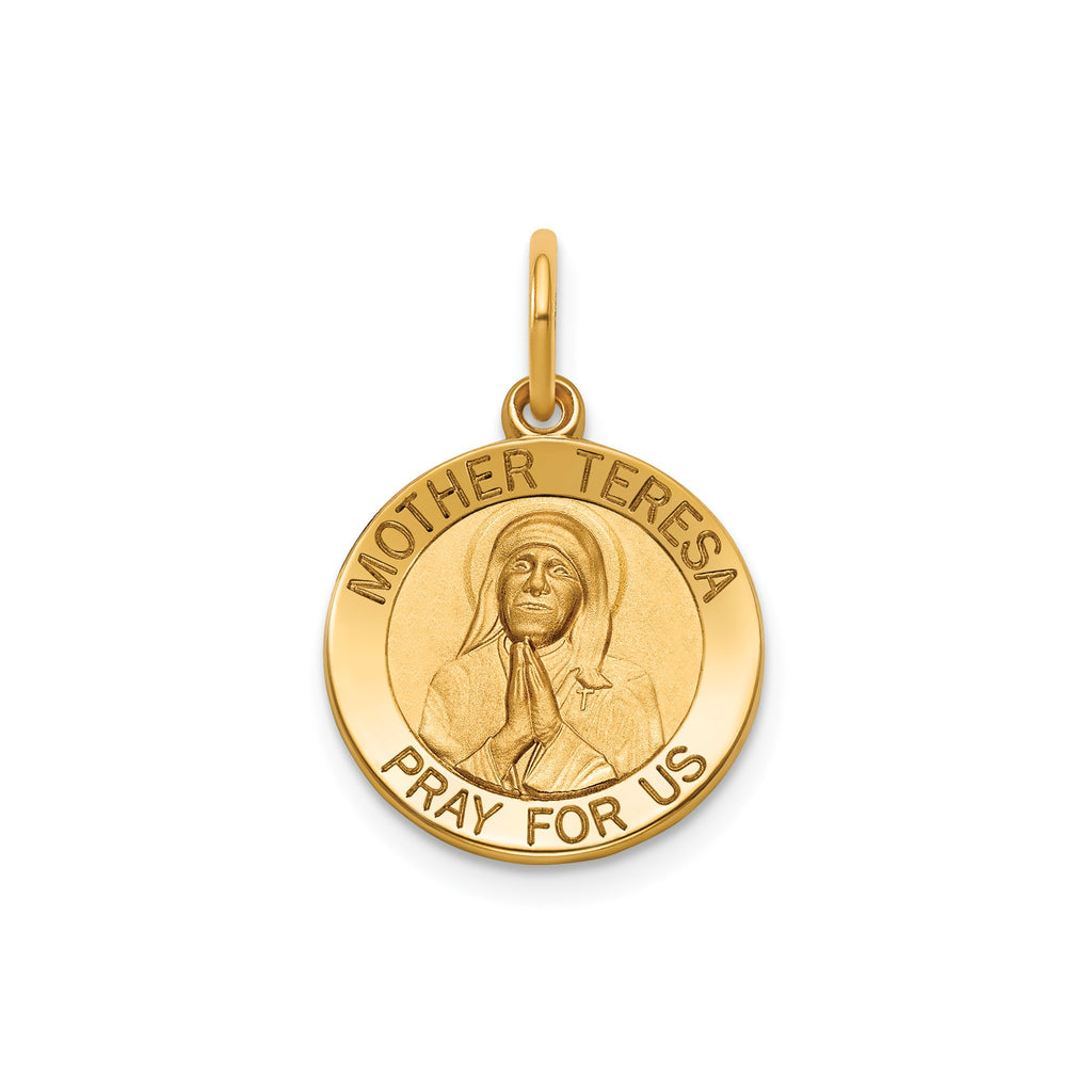 Round Mother Teresa Medal in 14K Yellow Gold, 14.5mm - Sophia Jewelers