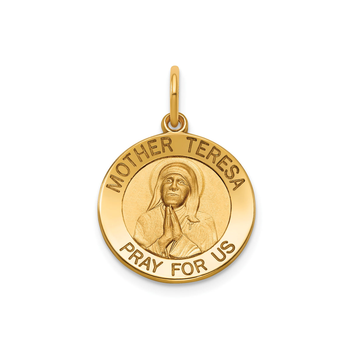 Round Mother Teresa Medal in 14K Yellow Gold, 16.25mm - Sophia Jewelers Main image