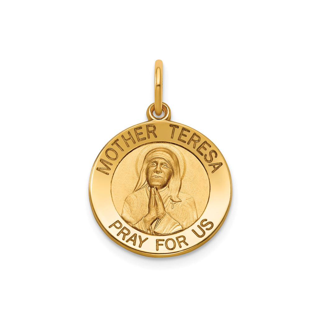 Round Mother Teresa Medal in 14K Yellow Gold, 16.25mm - Sophia Jewelers