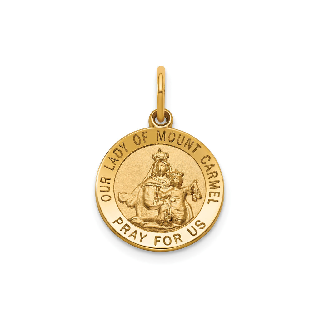 Round Our Lady of Mt. Carmel Medal in 14K Yellow Gold, 14.5mm - Sophia Jewelers