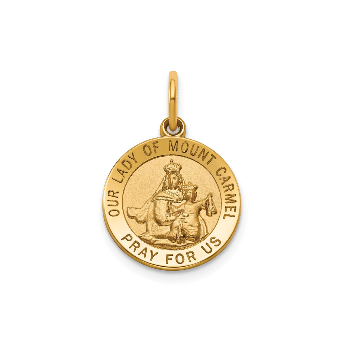 Round Our Lady of Mt. Carmel Medal in 14K Yellow Gold, 14.5mm - Sophia Jewelers