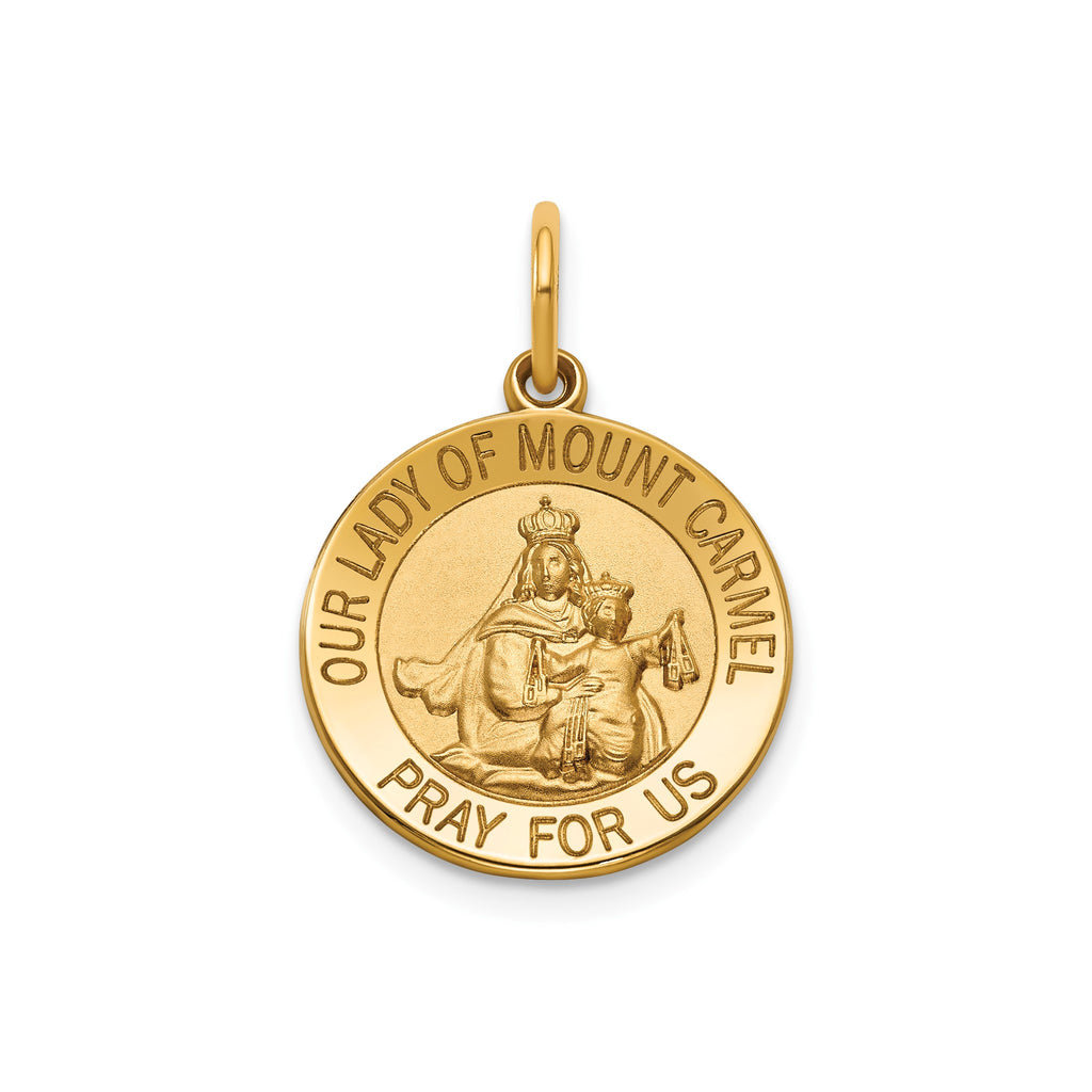 Round Our Lady of Mt. Carmel Medal in 14K Yellow Gold, 16.25mm - Sophia Jewelers