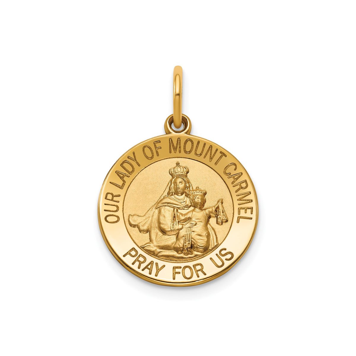 Round Our Lady of Mt. Carmel Medal in 14K Yellow Gold, 16.25mm - Sophia Jewelers