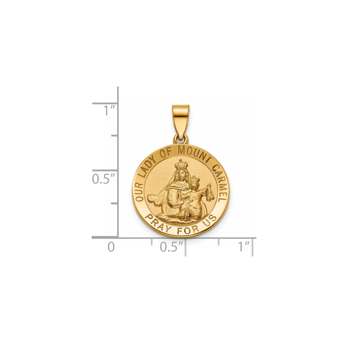 Round Our Lady of Mt. Carmel Medal in 14K Yellow Gold, 18.25mm - Sophia Jewelers