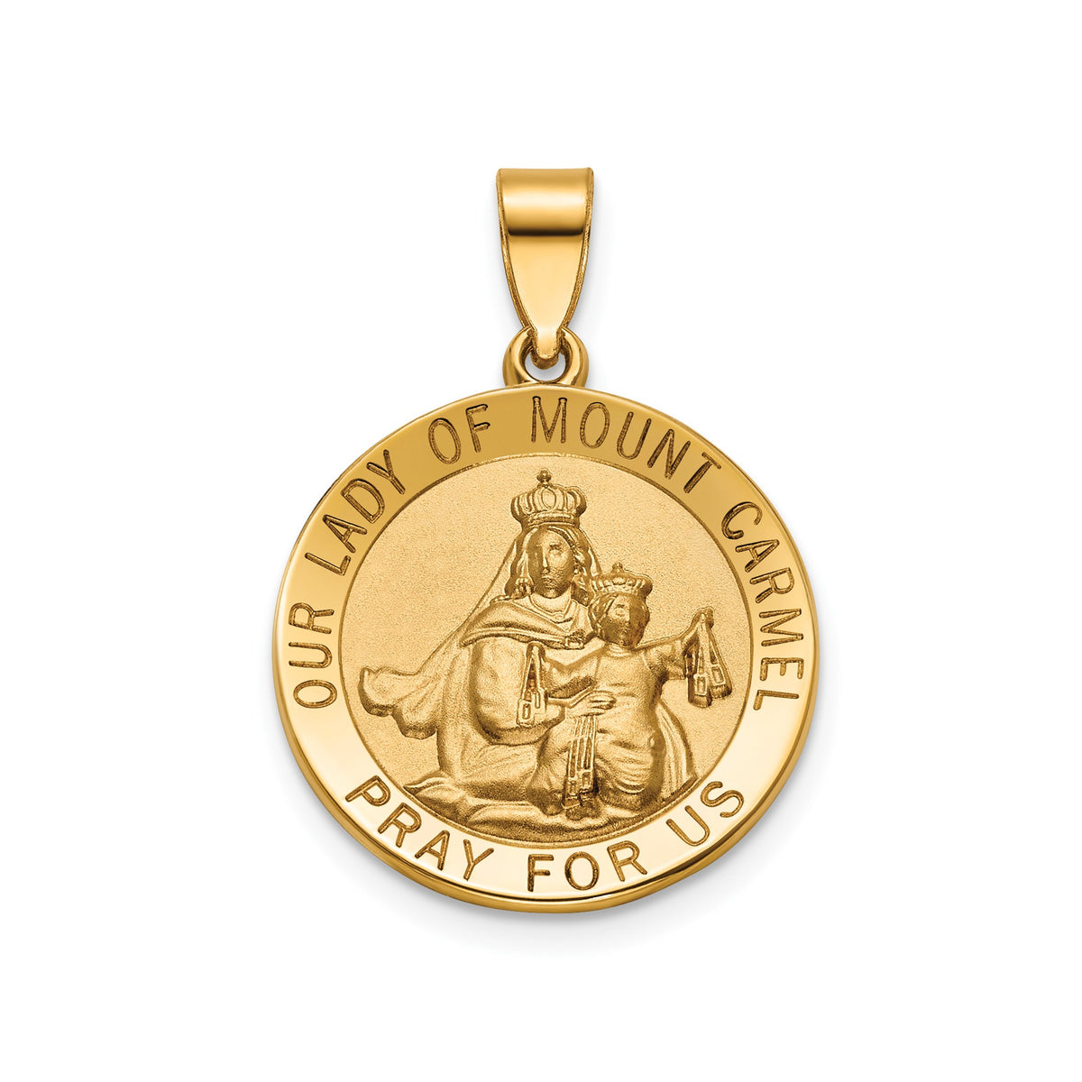 Round Our Lady of Mt. Carmel Medal in 14K Yellow Gold, 18.25mm - Sophia Jewelers