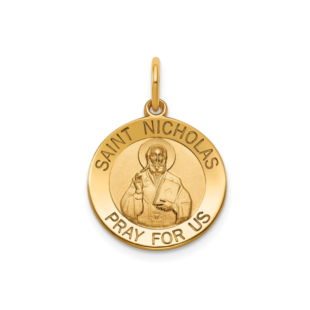 Round St. Nicholas Medal in 14K Yellow Gold, 16.25mm - Sophia Jewelers