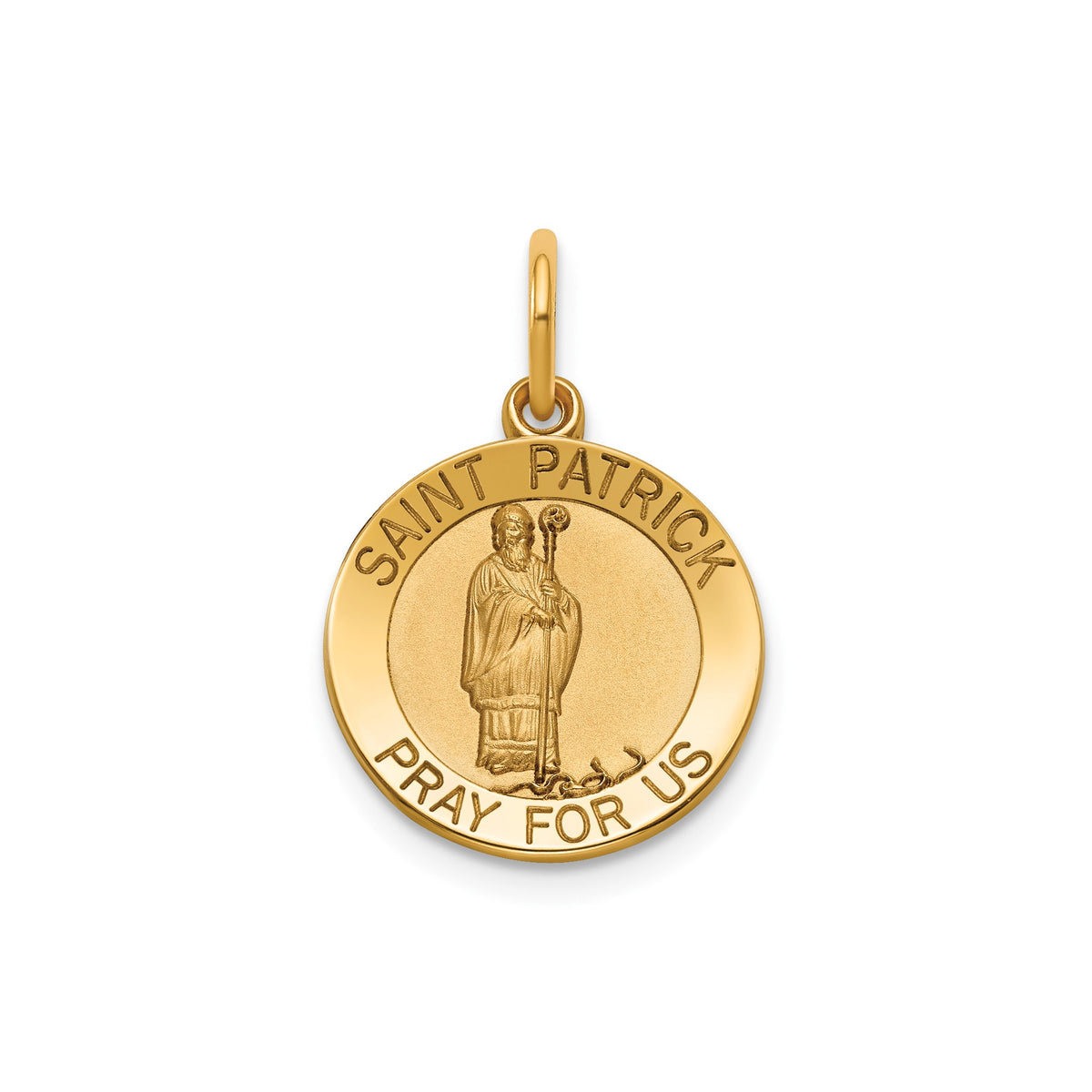 Round St. Patrick Medal in 14K Yellow Gold, 14.5mm - Sophia Jewelers