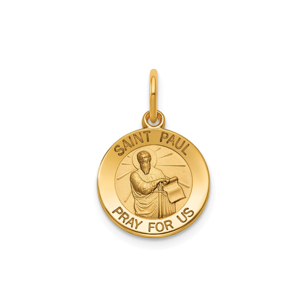 Round St. Paul Medal in 14K Yellow Gold, 13.25mm - Sophia Jewelers