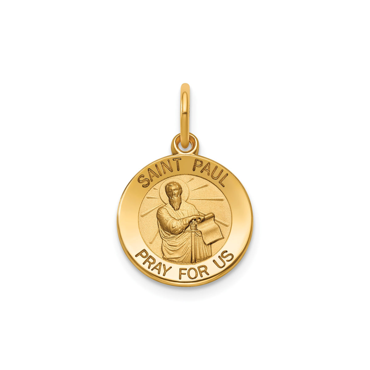 Round St. Paul Medal in 14K Yellow Gold, 13.25mm - Sophia Jewelers