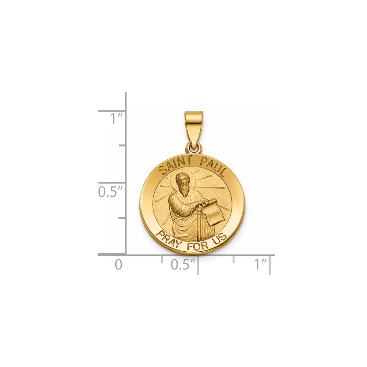 Round St. Paul Medal in 14K Yellow Gold, 18.25mm - Sophia Jewelers