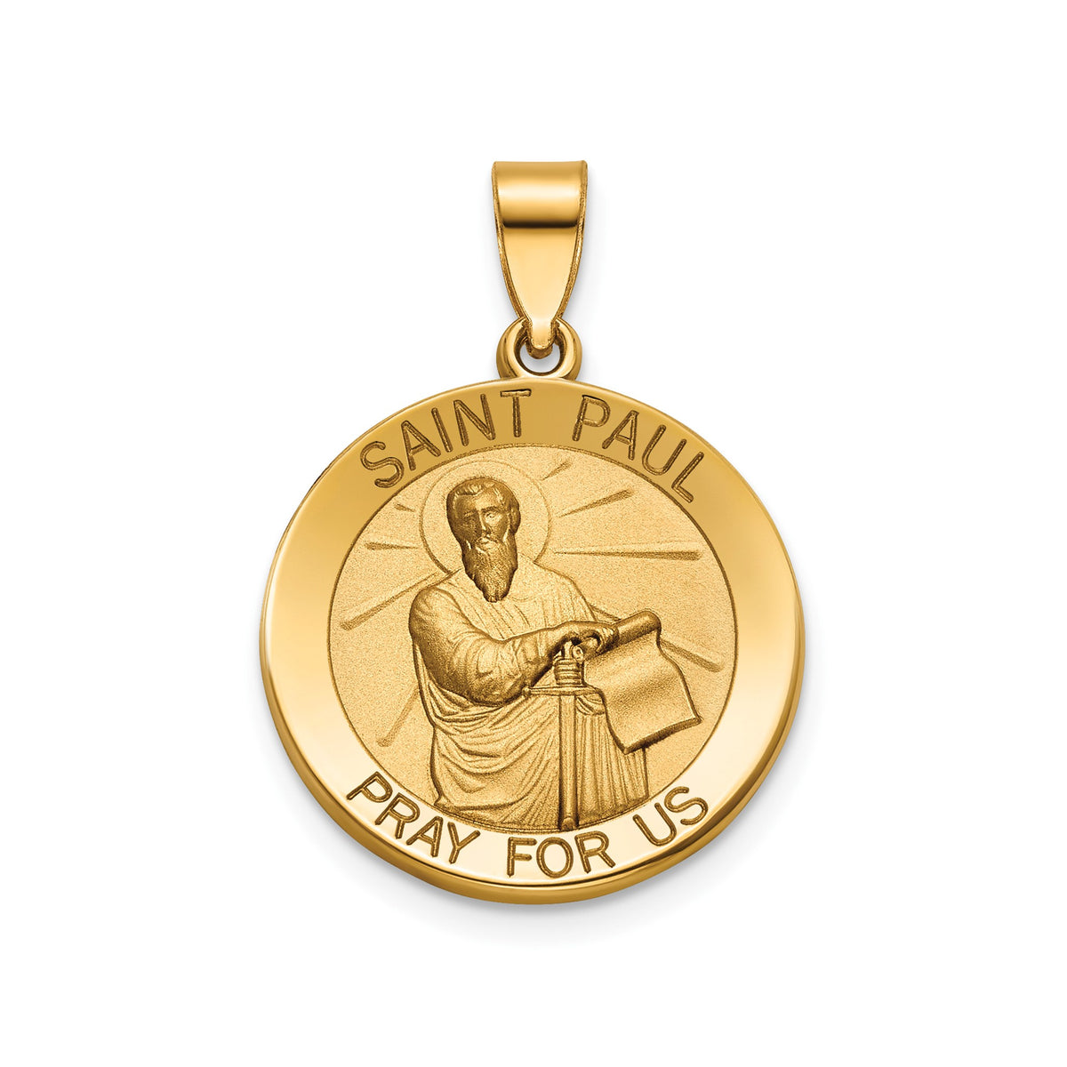 Round St. Paul Medal in 14K Yellow Gold, 18.25mm - Sophia Jewelers