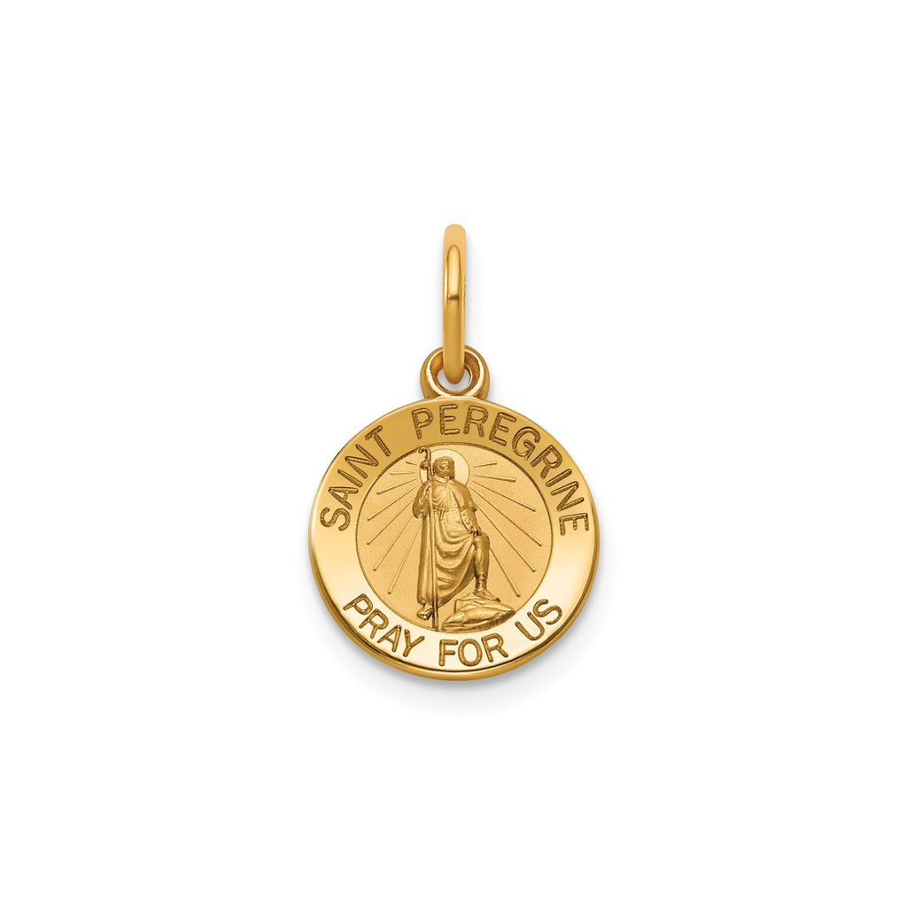Round St. Peregrine Medal in 14K Yellow Gold, 11.5mm - Sophia Jewelers