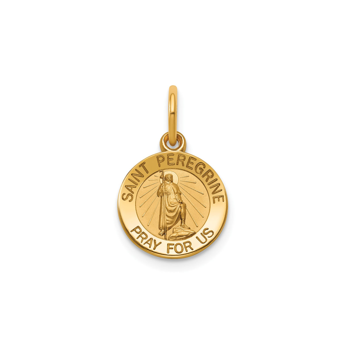 Round St. Peregrine Medal in 14K Yellow Gold, 11.5mm - Sophia Jewelers