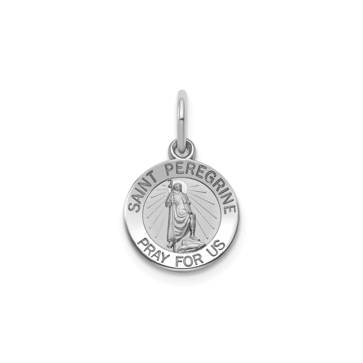 Round St. Peregrine Medal in Sterling Silver, Satin - Sophia Jewelers Main image
