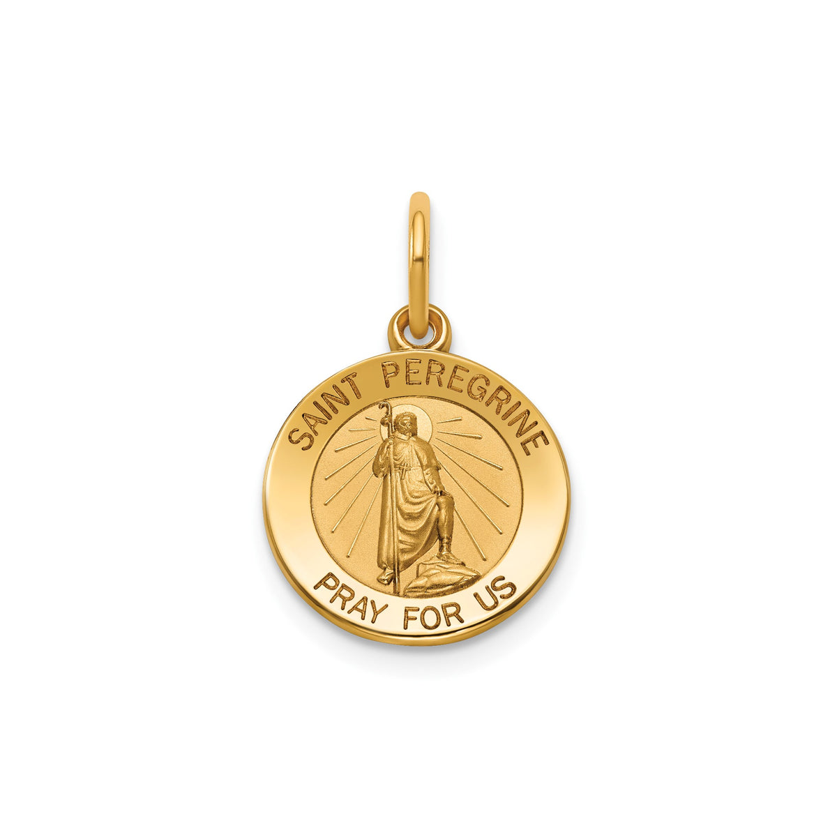 Round St. Peregrine Medal in 14K Yellow Gold, 13.25mm - Sophia Jewelers Main image