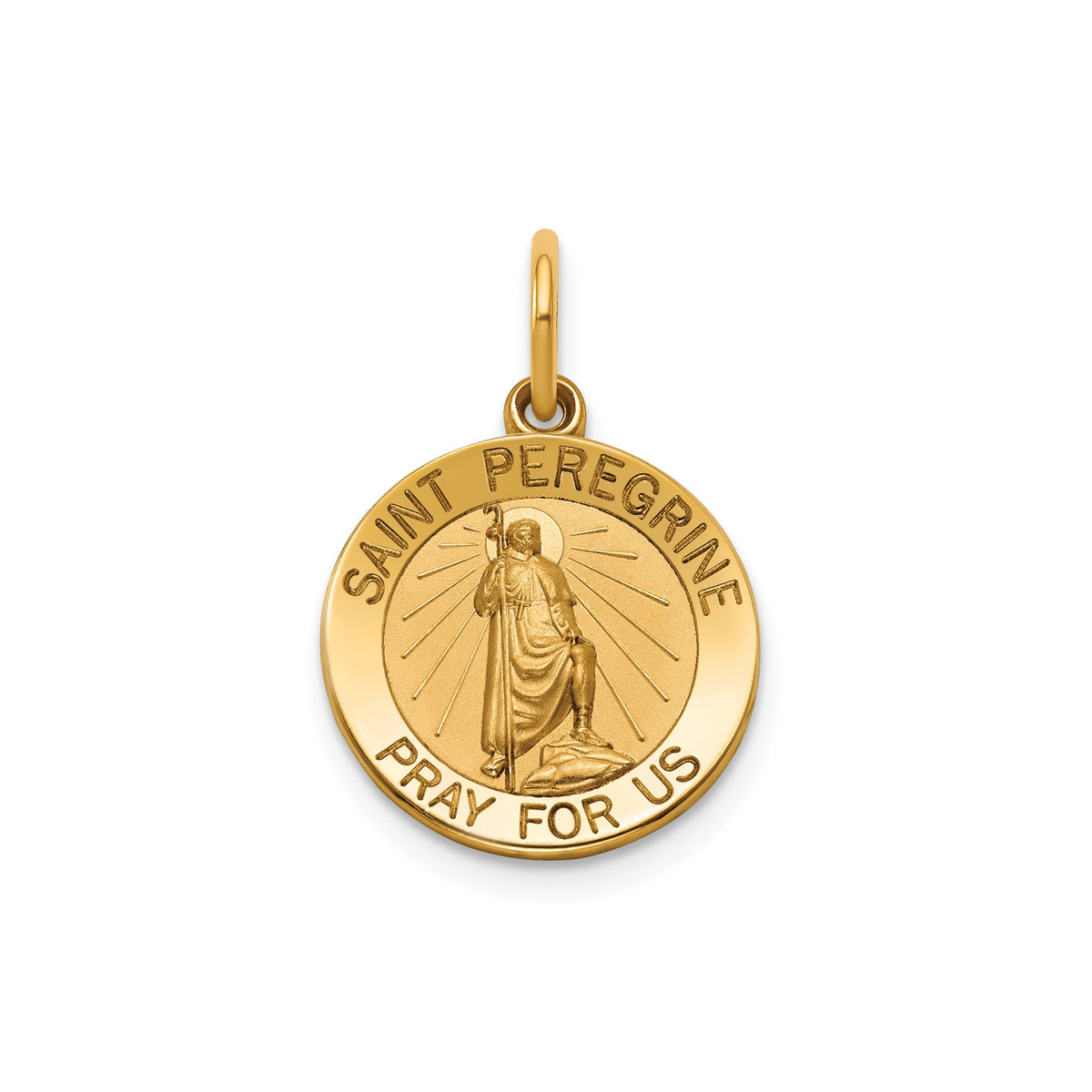 Round St. Peregrine Medal in 14K Yellow Gold, 14.5mm - Sophia Jewelers Main image