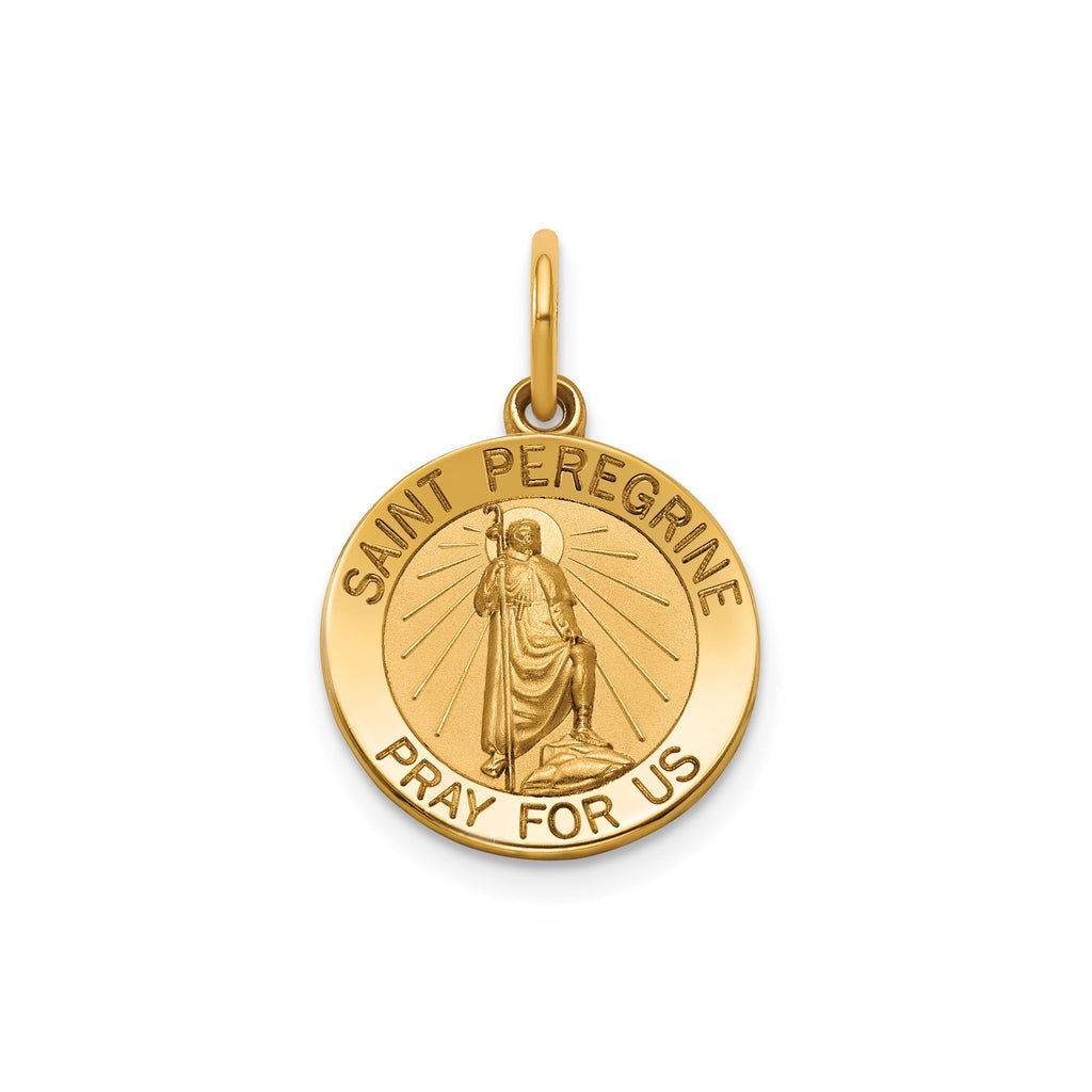 Round St. Peregrine Medal in 14K Yellow Gold, 14.5mm - Sophia Jewelers