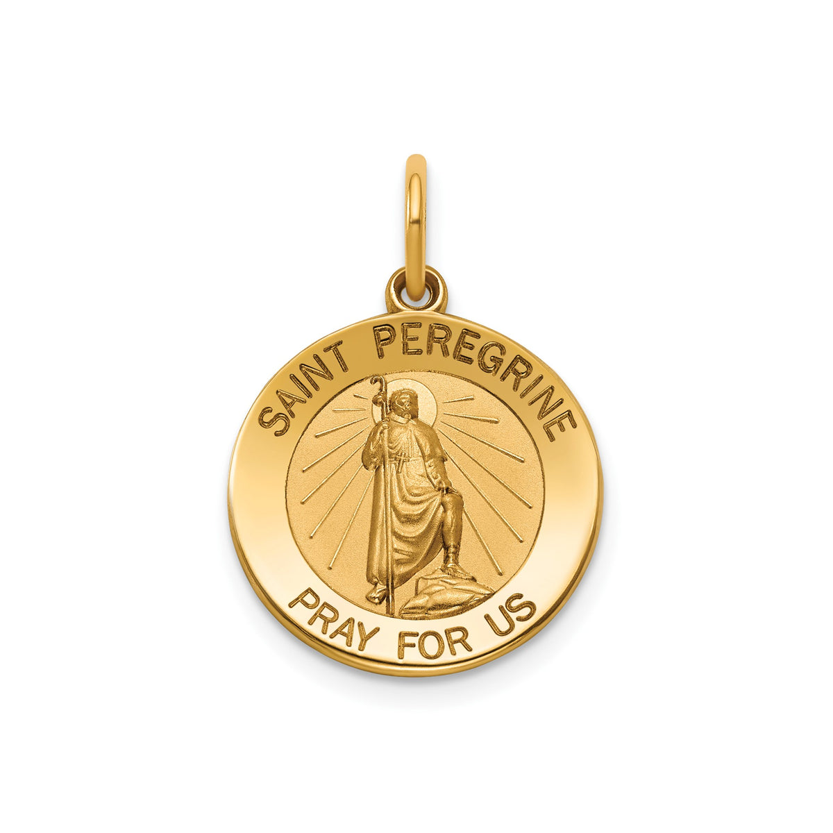 Round St. Peregrine Medal in 14K Yellow Gold, 16.25mm - Sophia Jewelers Main image