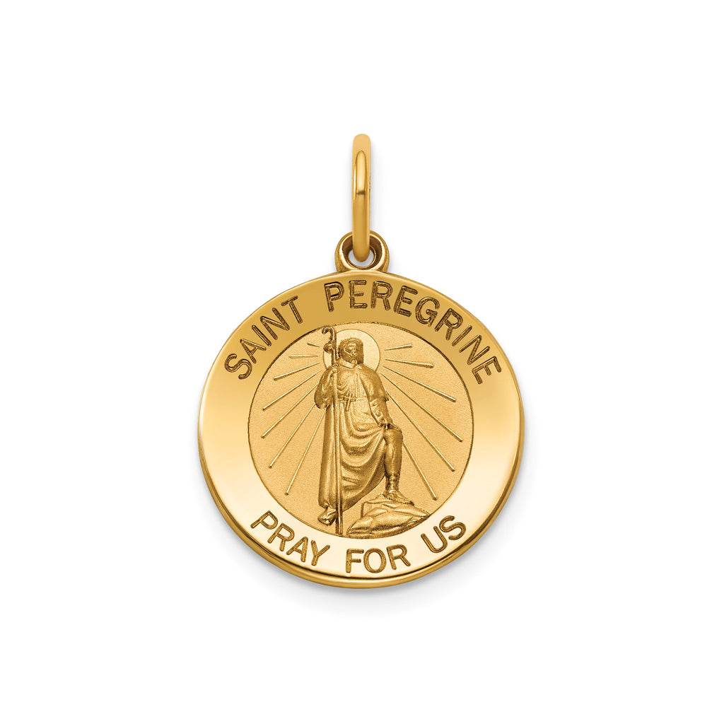 Round St. Peregrine Medal in 14K Yellow Gold, 16.25mm - Sophia Jewelers