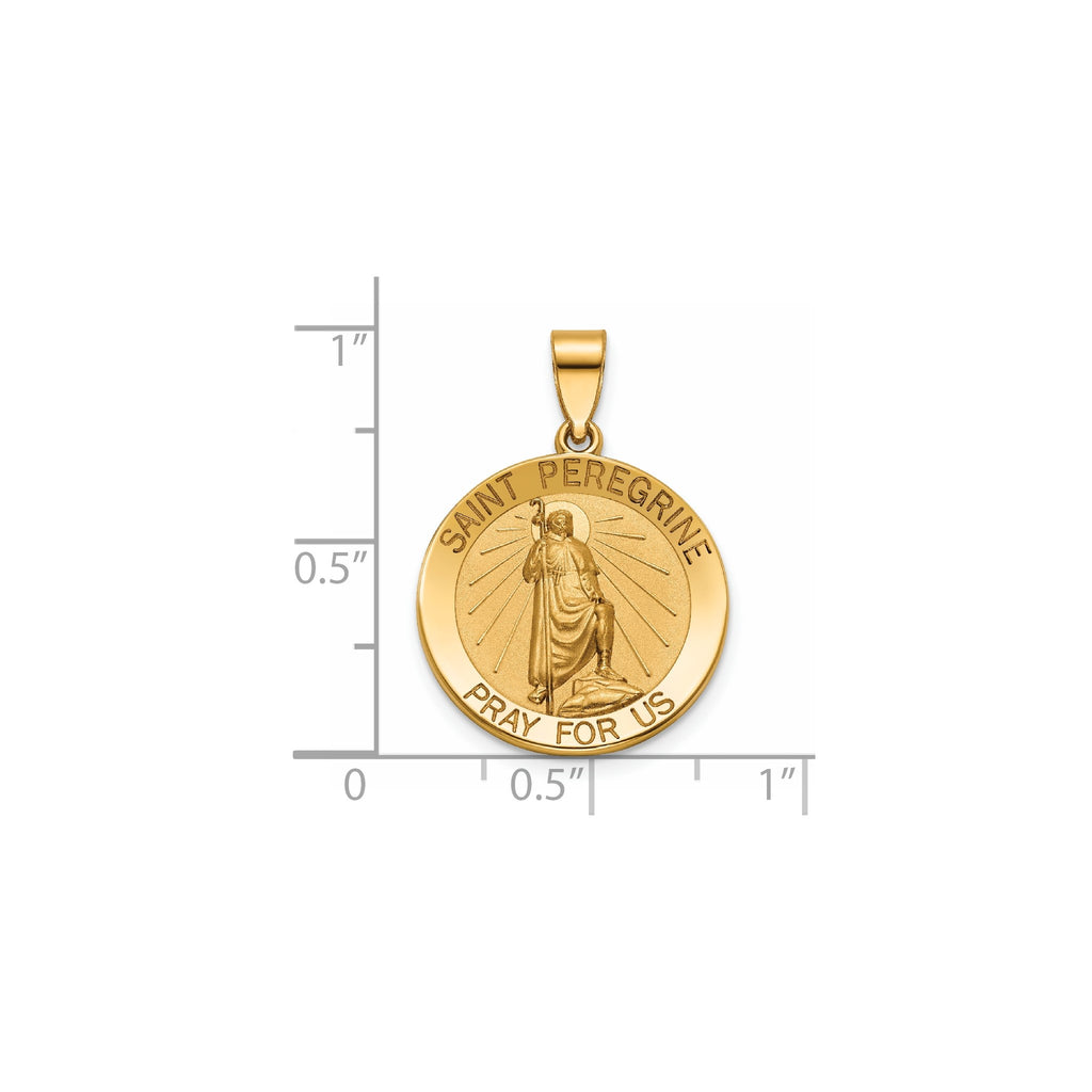 Round St. Peregrine Medal in 14K Yellow Gold, 18.25mm - Sophia Jewelers