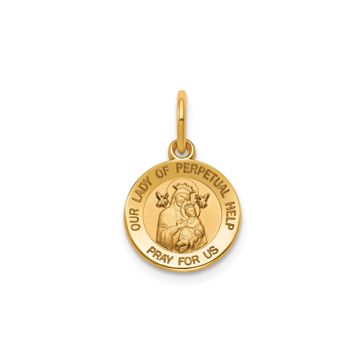 Round Perpetual Help Medal in 14K Yellow Gold, 11.5mm - Sophia Jewelers