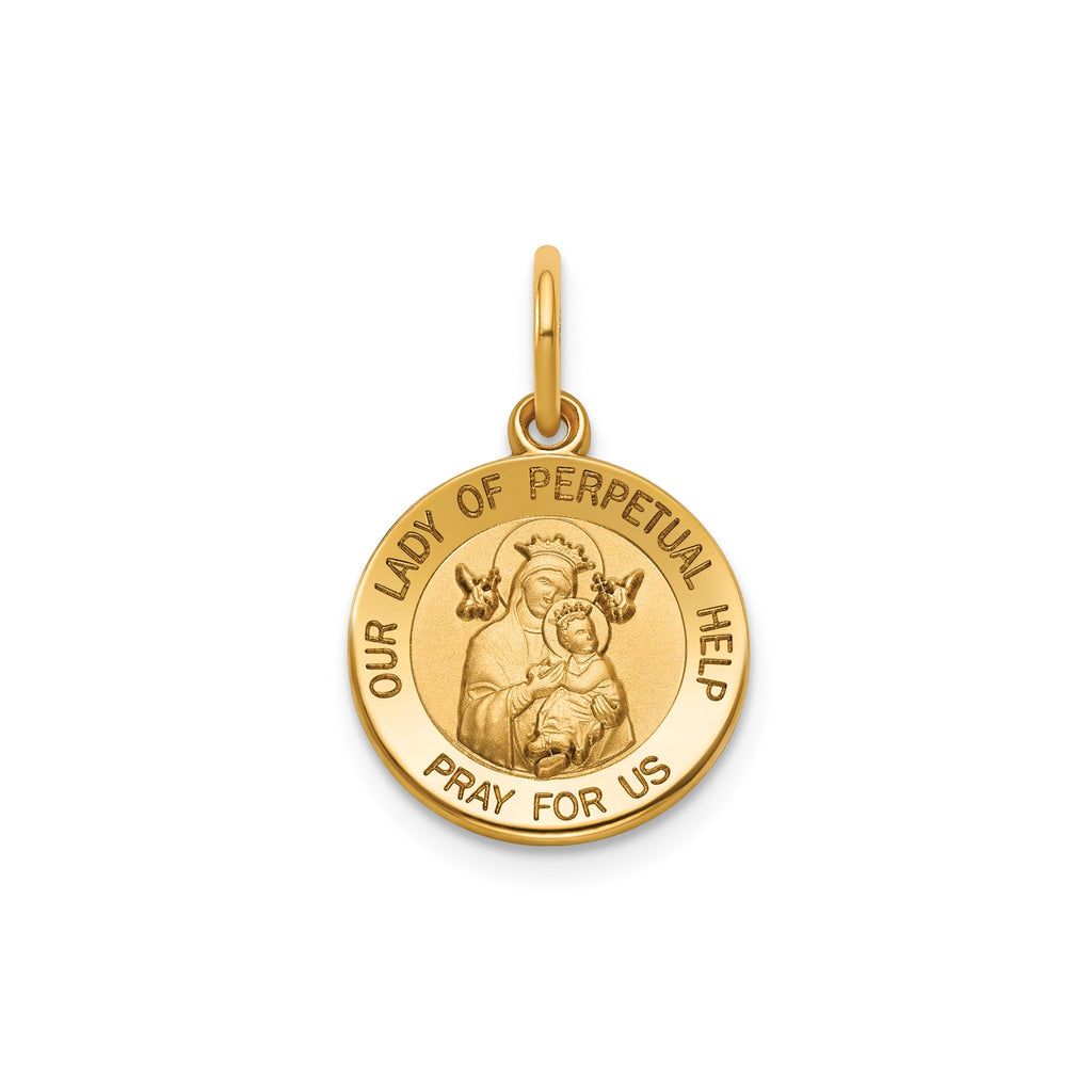 Round Perpetual Help Medal in 14K Yellow Gold, 13.25mm - Sophia Jewelers