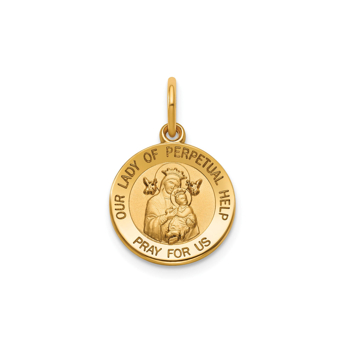 Round Perpetual Help Medal in 14K Yellow Gold, 13.25mm - Sophia Jewelers
