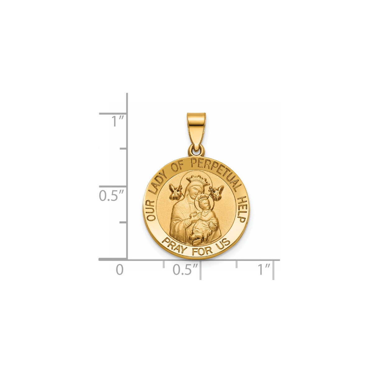 Round Perpetual Help Medal in 14K Yellow Gold, 18.25mm - Sophia Jewelers