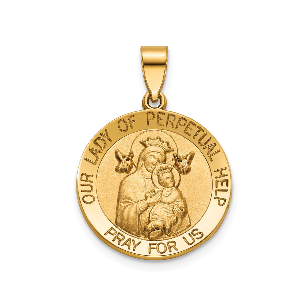 Round Perpetual Help Medal in 14K Yellow Gold, 18.25mm - Sophia Jewelers