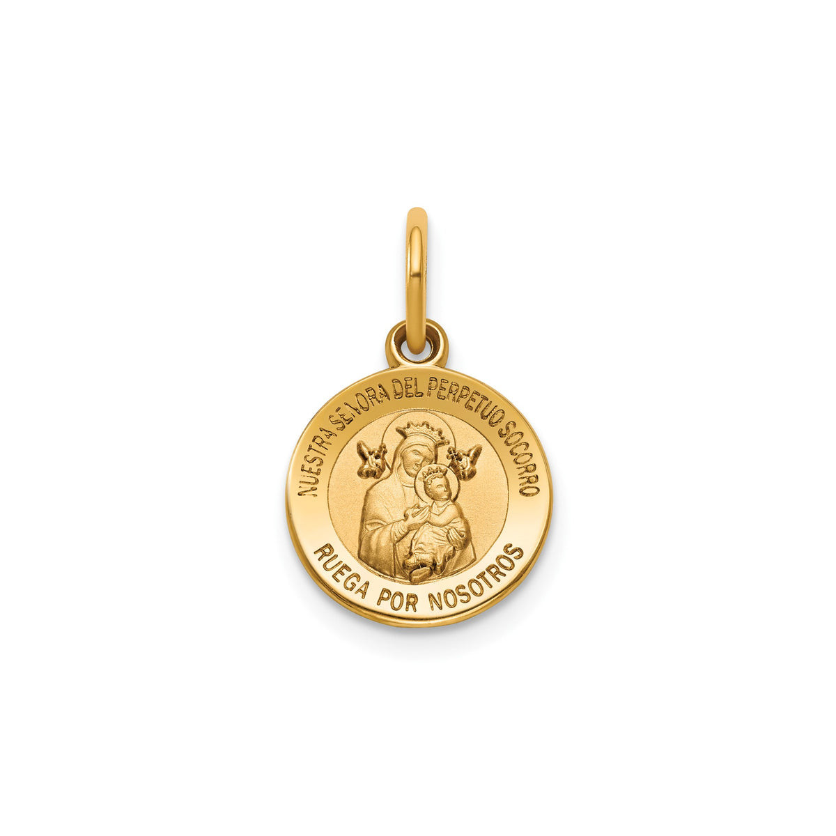 Round Perpetual Help-Spanish Medal in 14K Yellow Gold, 11.5mm - Sophia Jewelers Main image