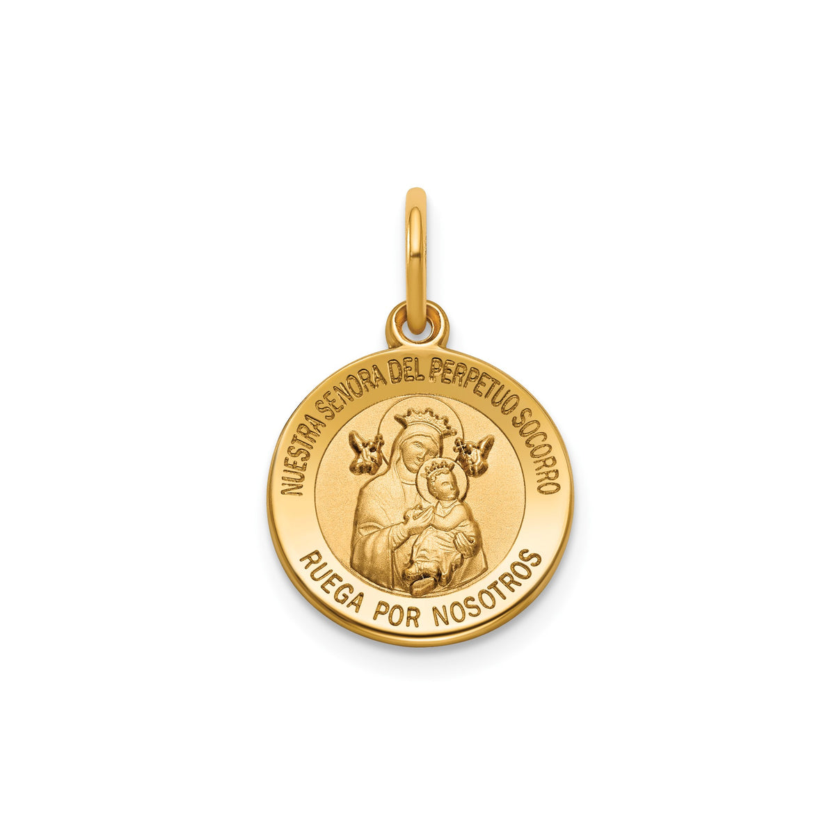 Round Perpetual Help-Spanish Medal in 14K Yellow Gold, 13.25mm - Sophia Jewelers