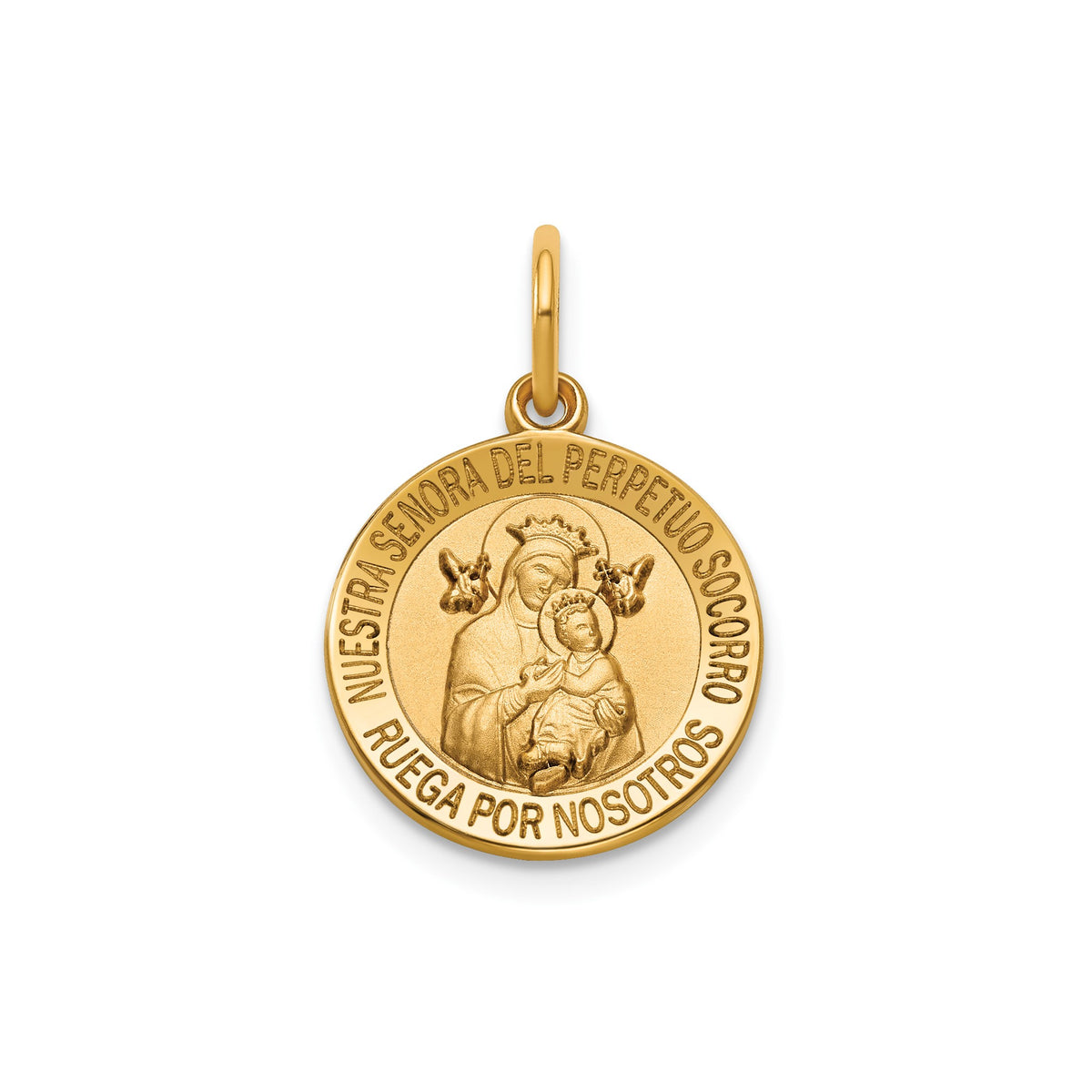 Round Perpetual Help-Spanish Medal in 14K Yellow Gold, 14.5mm - Sophia Jewelers