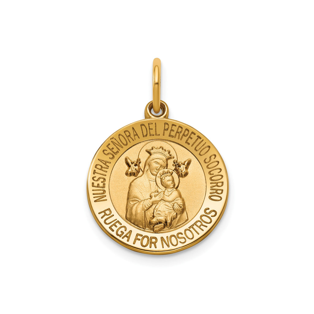 Round Perpetual Help-Spanish Medal in 14K Yellow Gold, 16.25mm - Sophia Jewelers