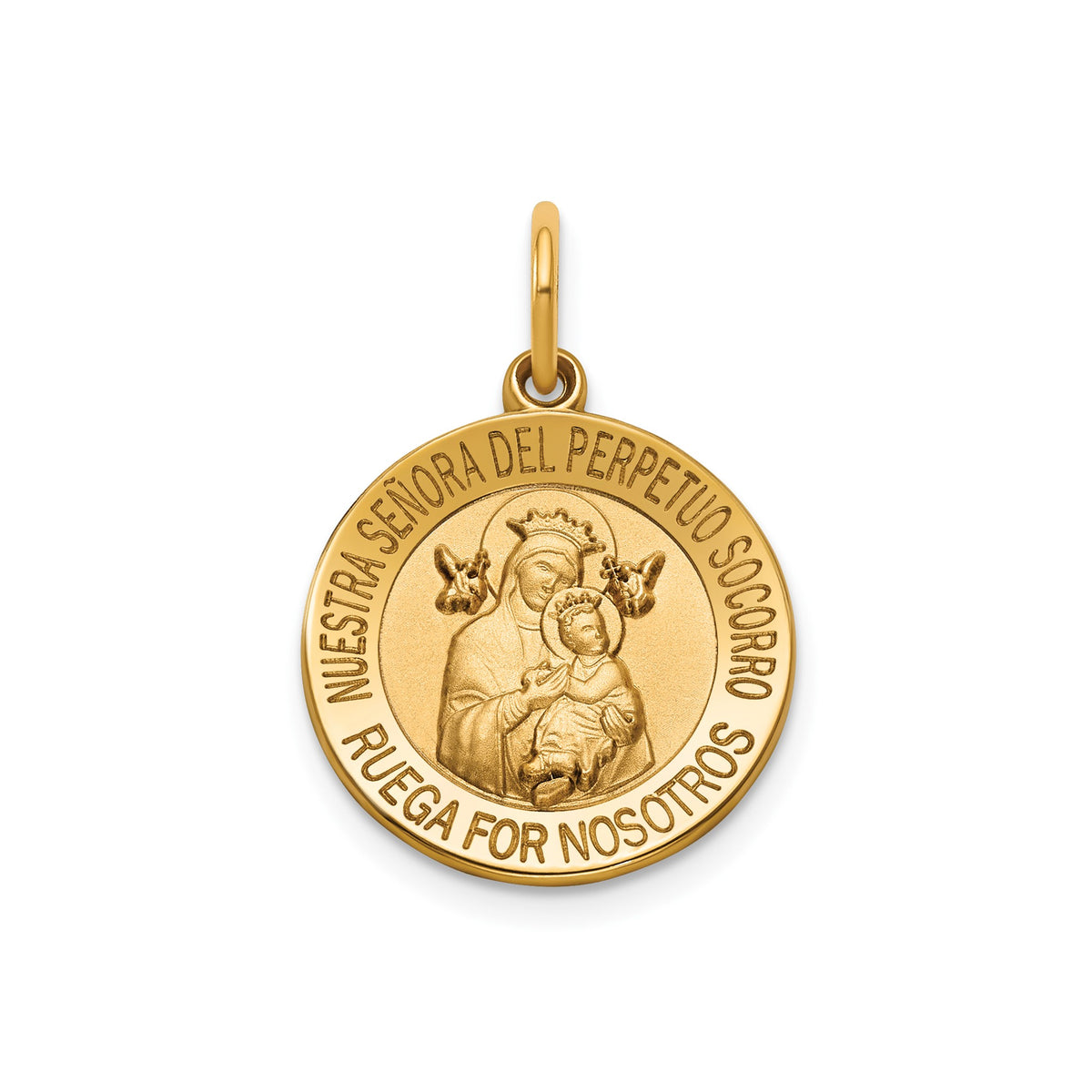 Round Perpetual Help-Spanish Medal in 14K Yellow Gold, 16.25mm - Sophia Jewelers