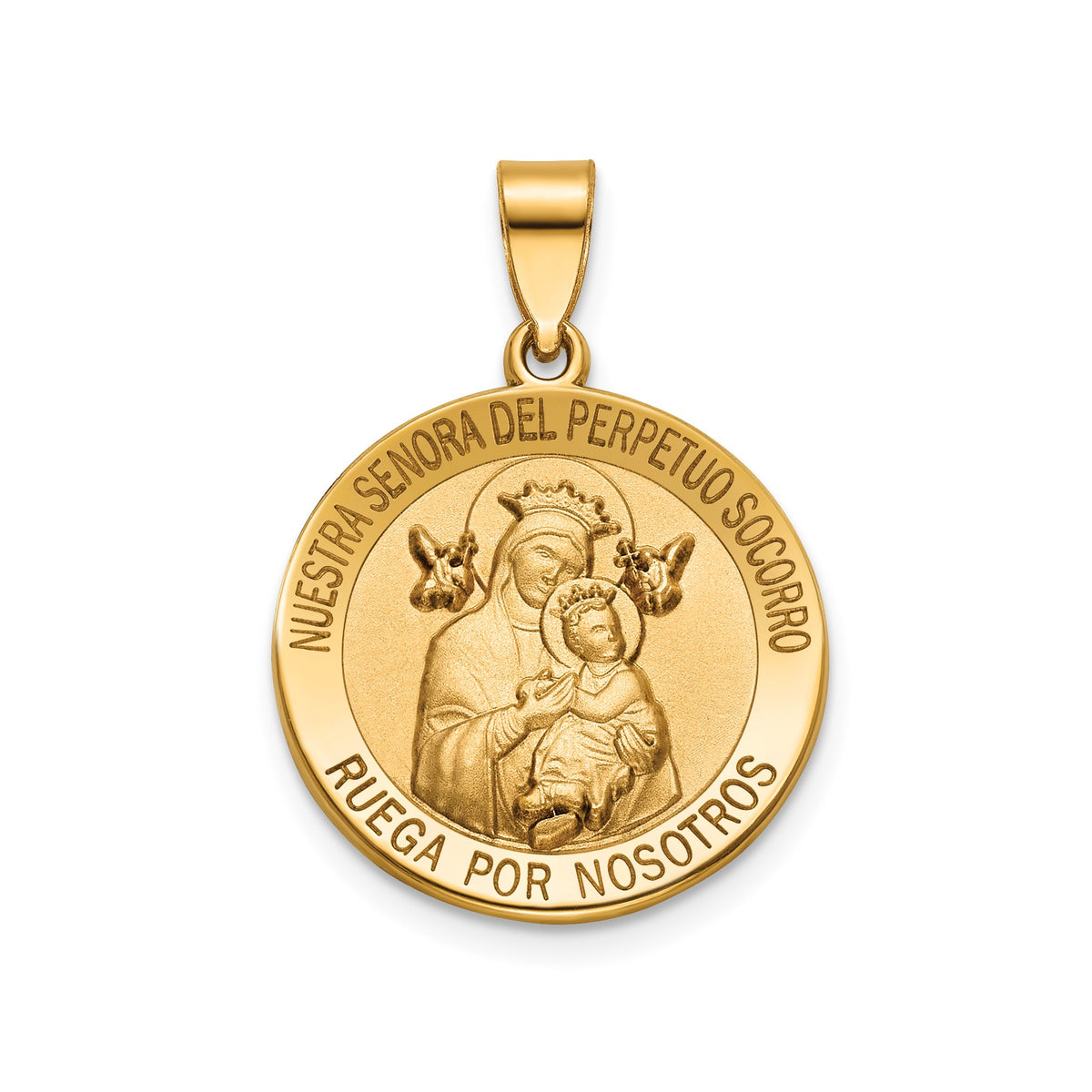 Round Perpetual Help-Spanish Medal in 14K Yellow Gold, 18.25mm - Sophia Jewelers