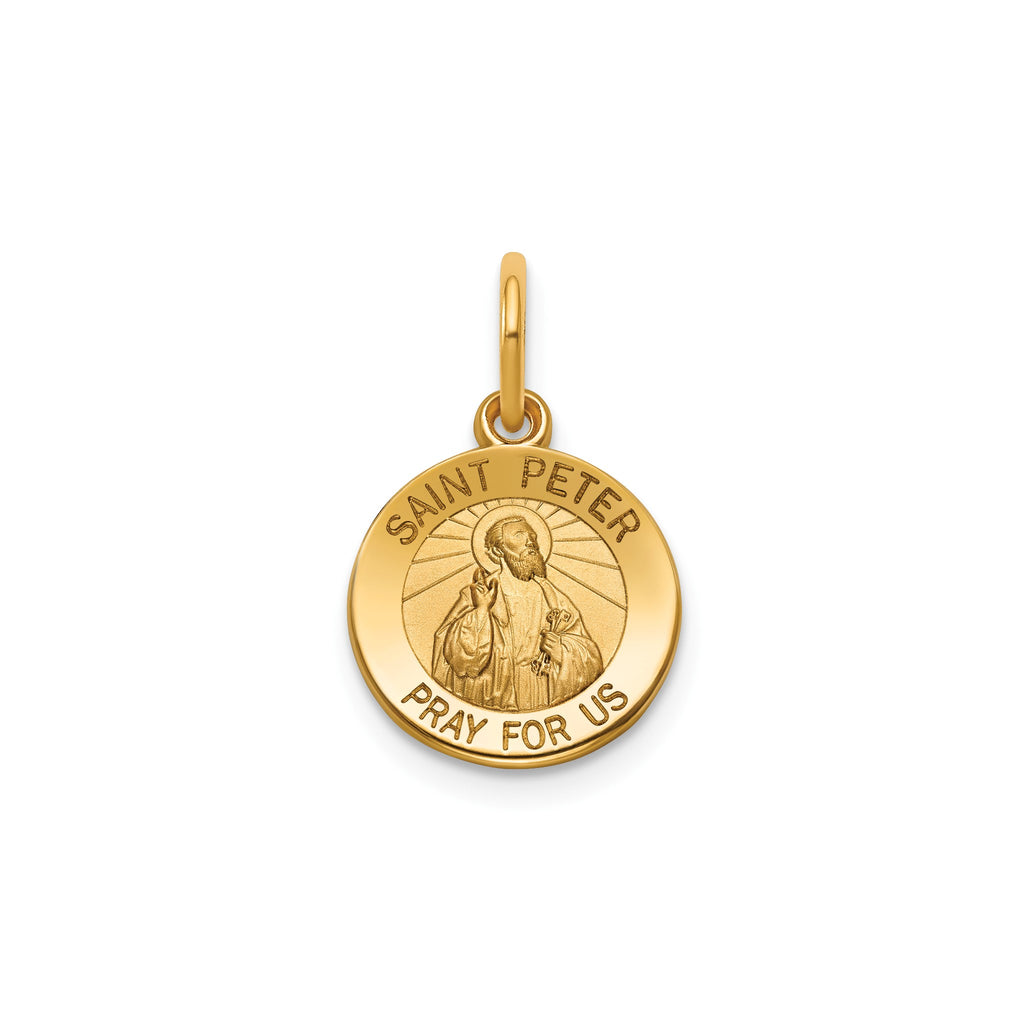 Round St. Peter Medal in 14K Yellow Gold, 11.5mm - Sophia Jewelers