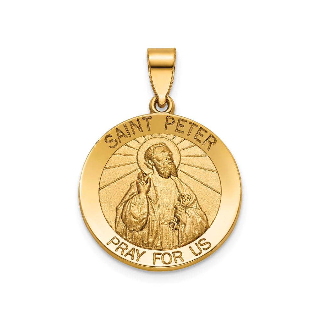 Round St. Peter Medal in 14K Yellow Gold, 18.25mm - Sophia Jewelers