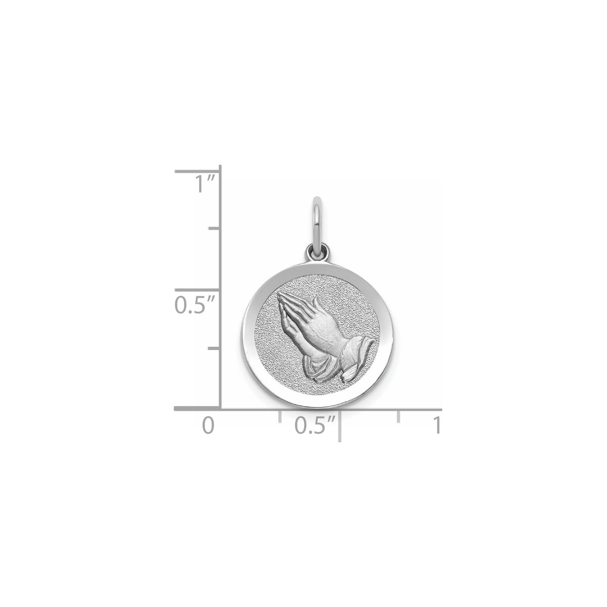 Round Praying Hands Medal in Sterling Silver, Satin - Sophia Jewelers