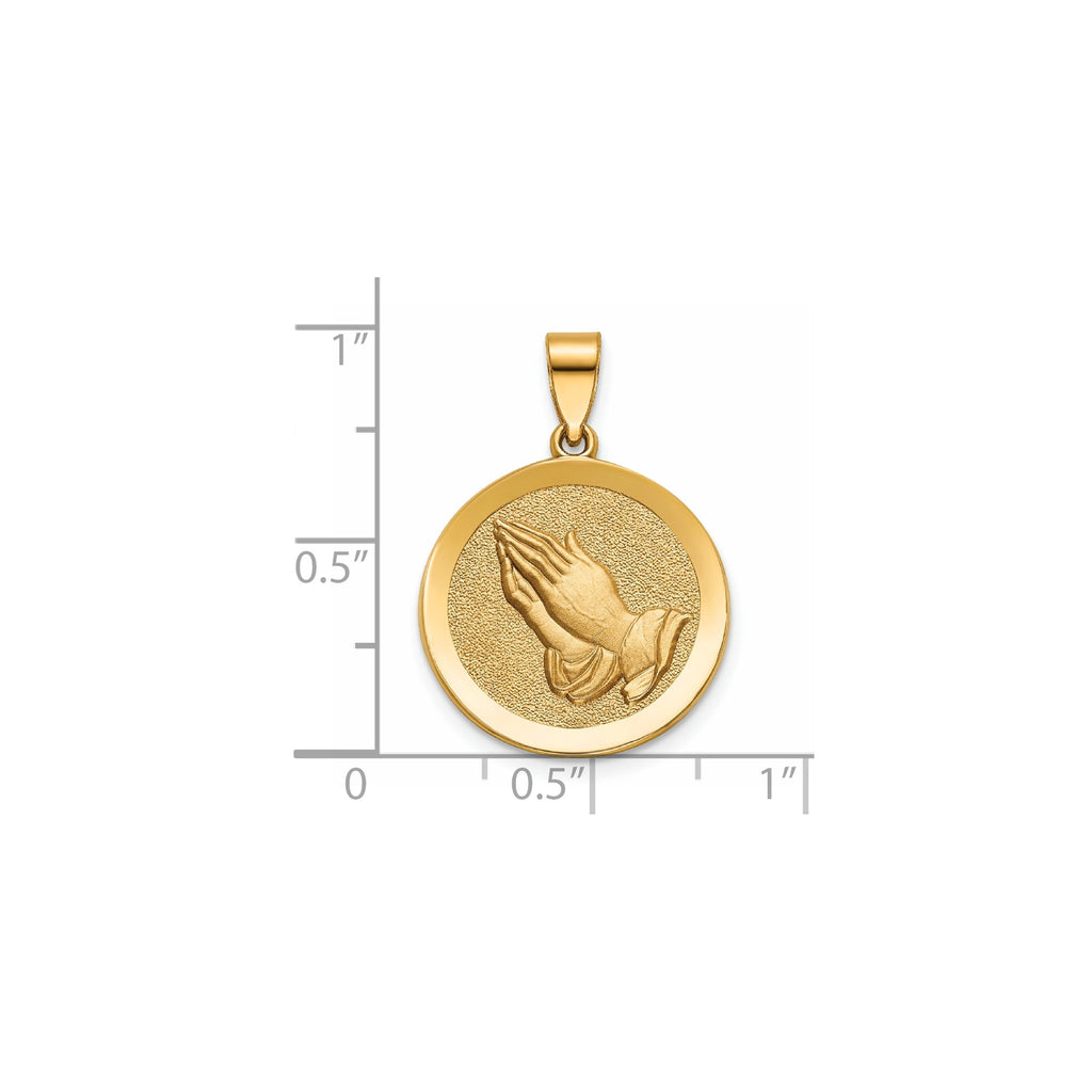 Round Praying Hands Medal in 14K Yellow Gold - Sophia Jewelers