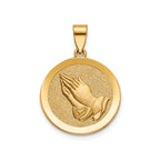 Round Praying Hands Medal in 14K Yellow Gold - Sophia Jewelers