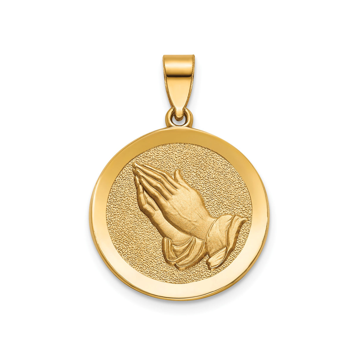 Round Praying Hands Medal in 14K Yellow Gold - Sophia Jewelers
