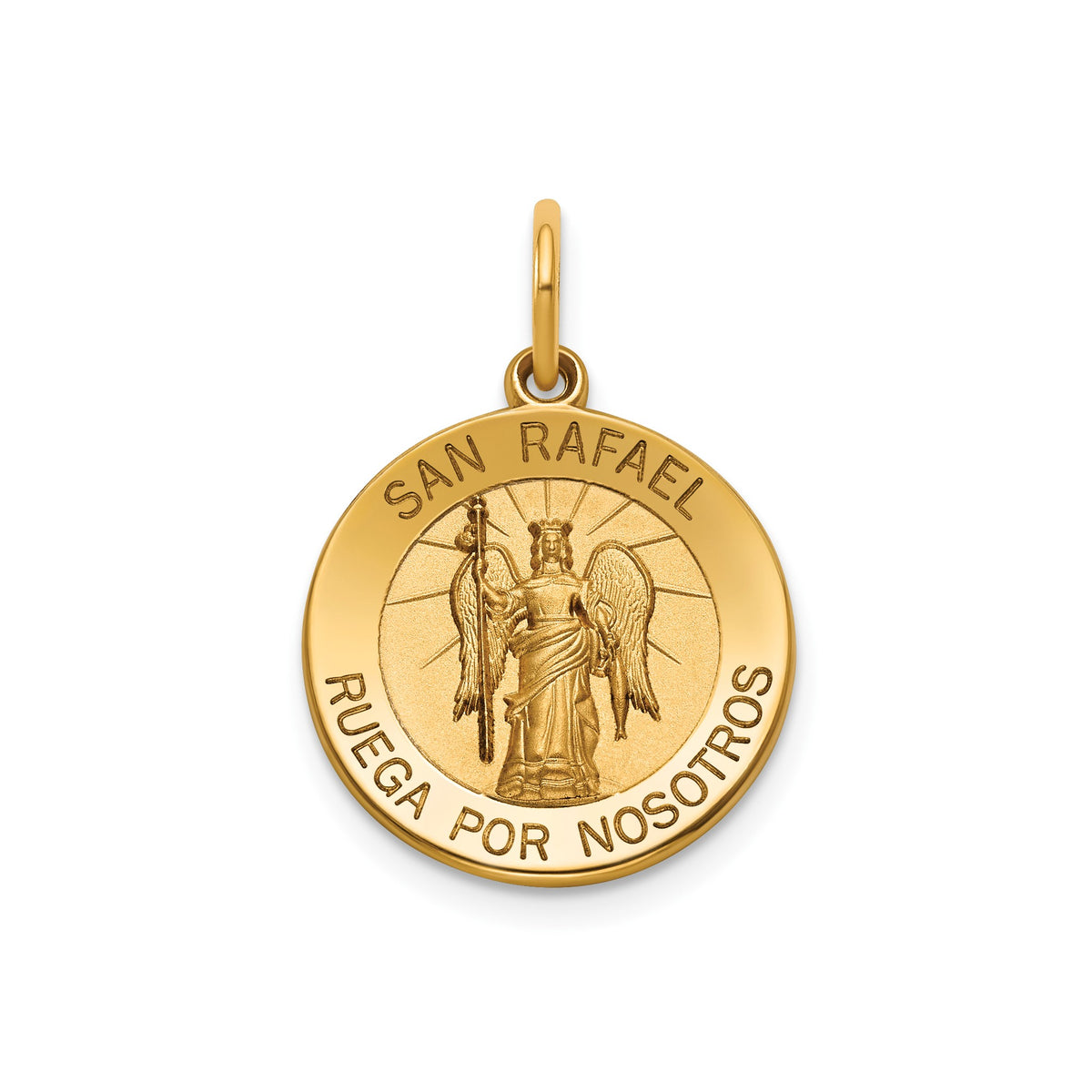 Round St. Raphael-Spanish Medal in 14K Yellow Gold, 16.25mm - Sophia Jewelers