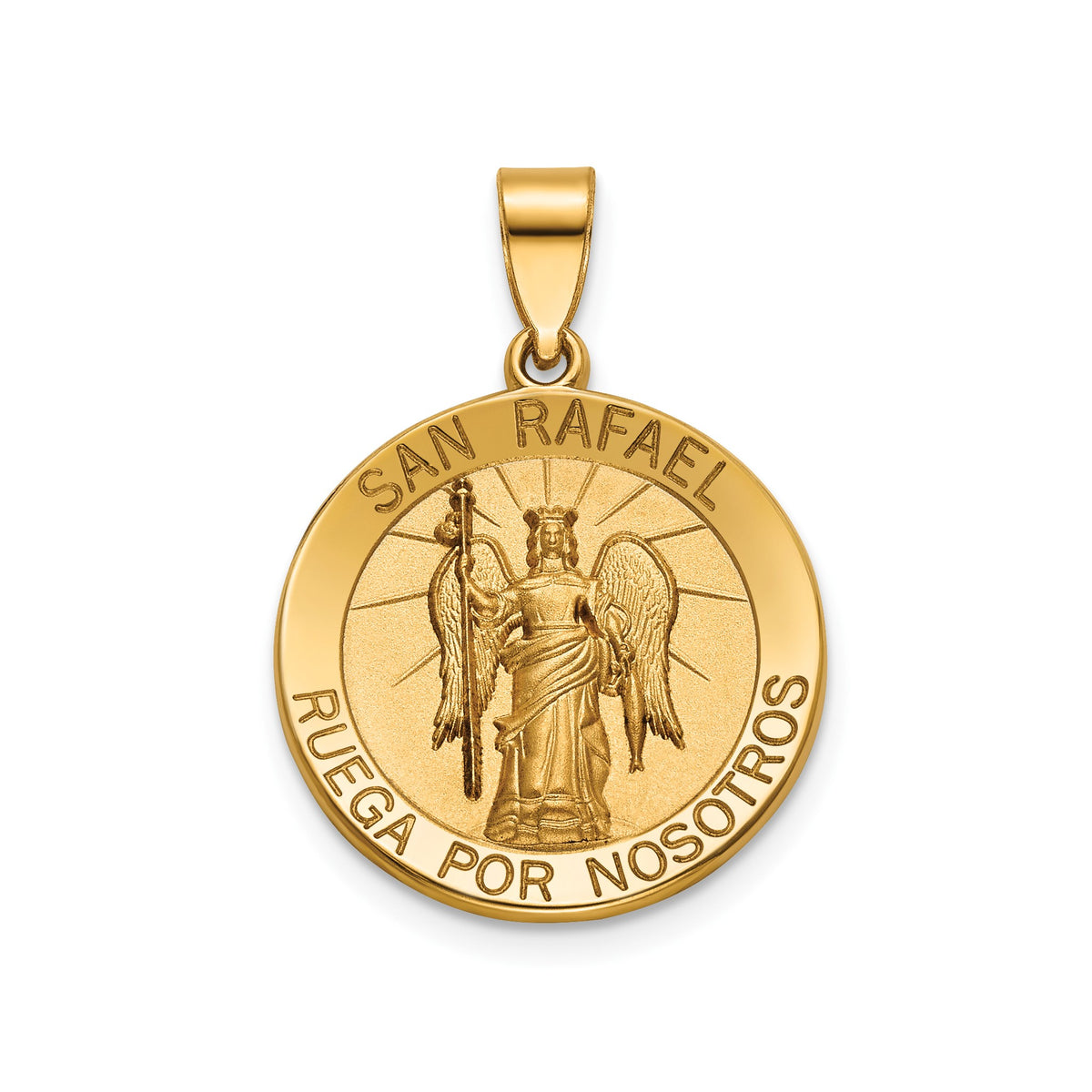 Round St. Raphael-Spanish Medal in 14K Yellow Gold, 18.25mm - Sophia Jewelers